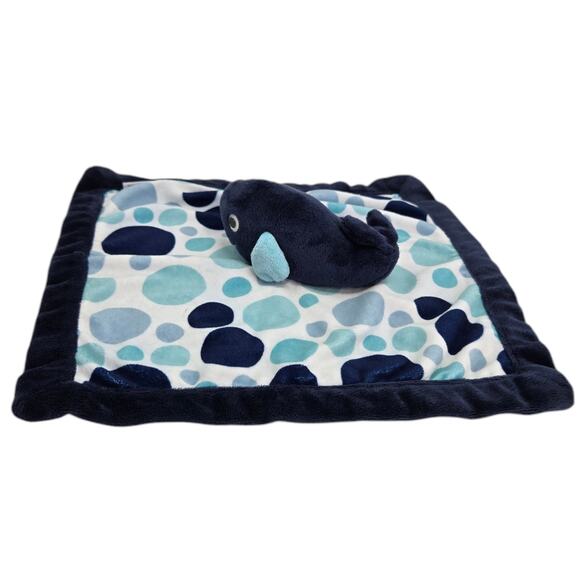Carters Whale Security Blanket Lovey Blue Polka Dot Baby Comfort‎ Plush 14x14 - Picture 5 of 8